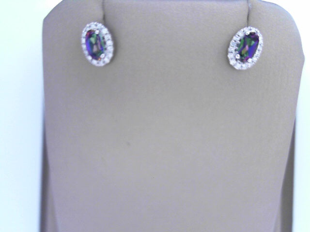 Diamond and  Birthstone Earrings 10K White Gold