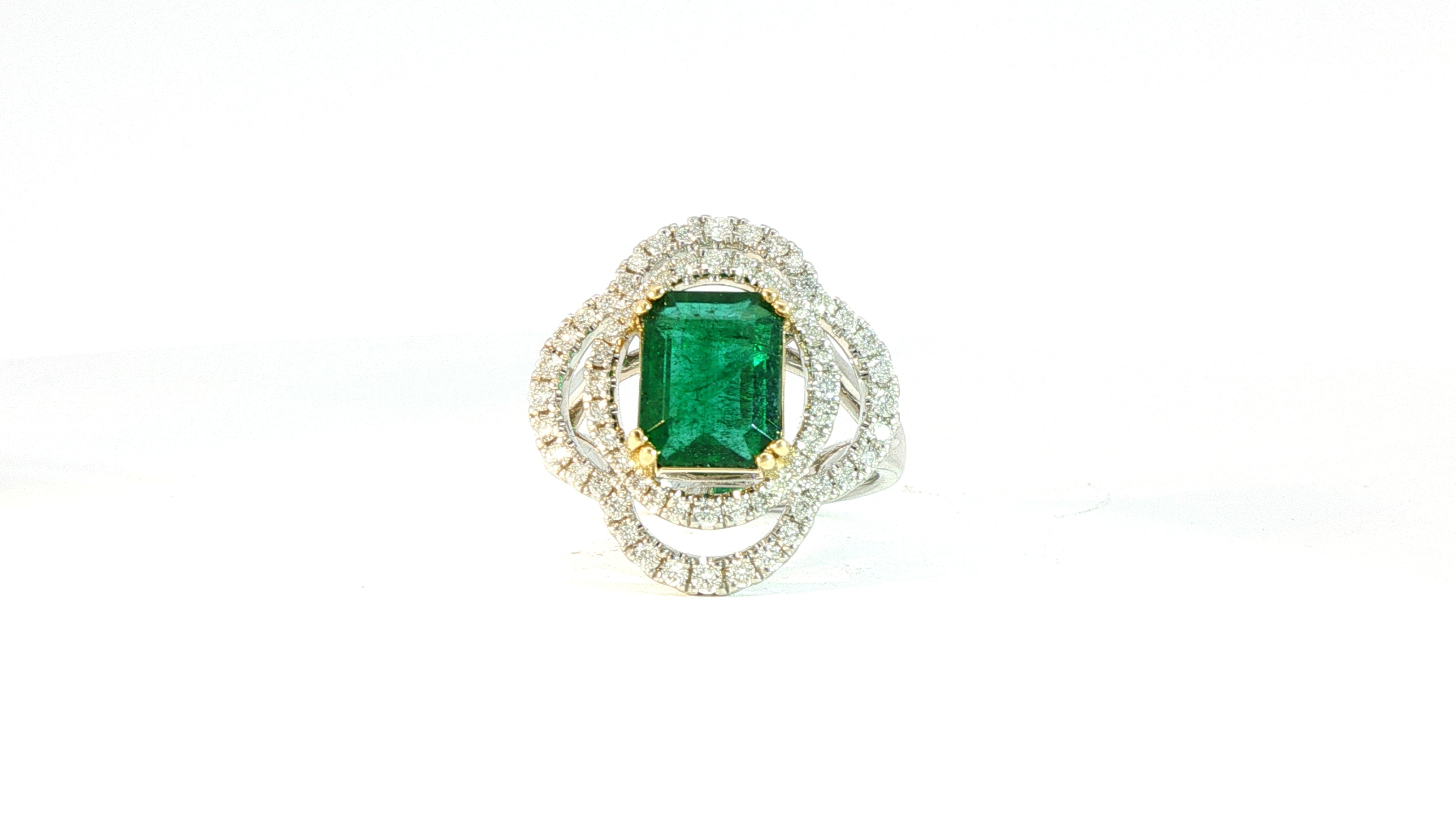 Diamond and Emerald Ring .58cts Diamonds, 2.48ct Emerald Platinum 18K Yellow/White Gold