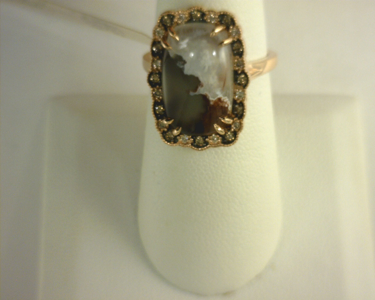 Le Vian® Ring featuring 6 cts. Peacock Aquaprase™, 1/8 cts. Chocolate Diamonds®, 1/10 cts. Nude Diamonds™ set in 14K Strawberry Gold®