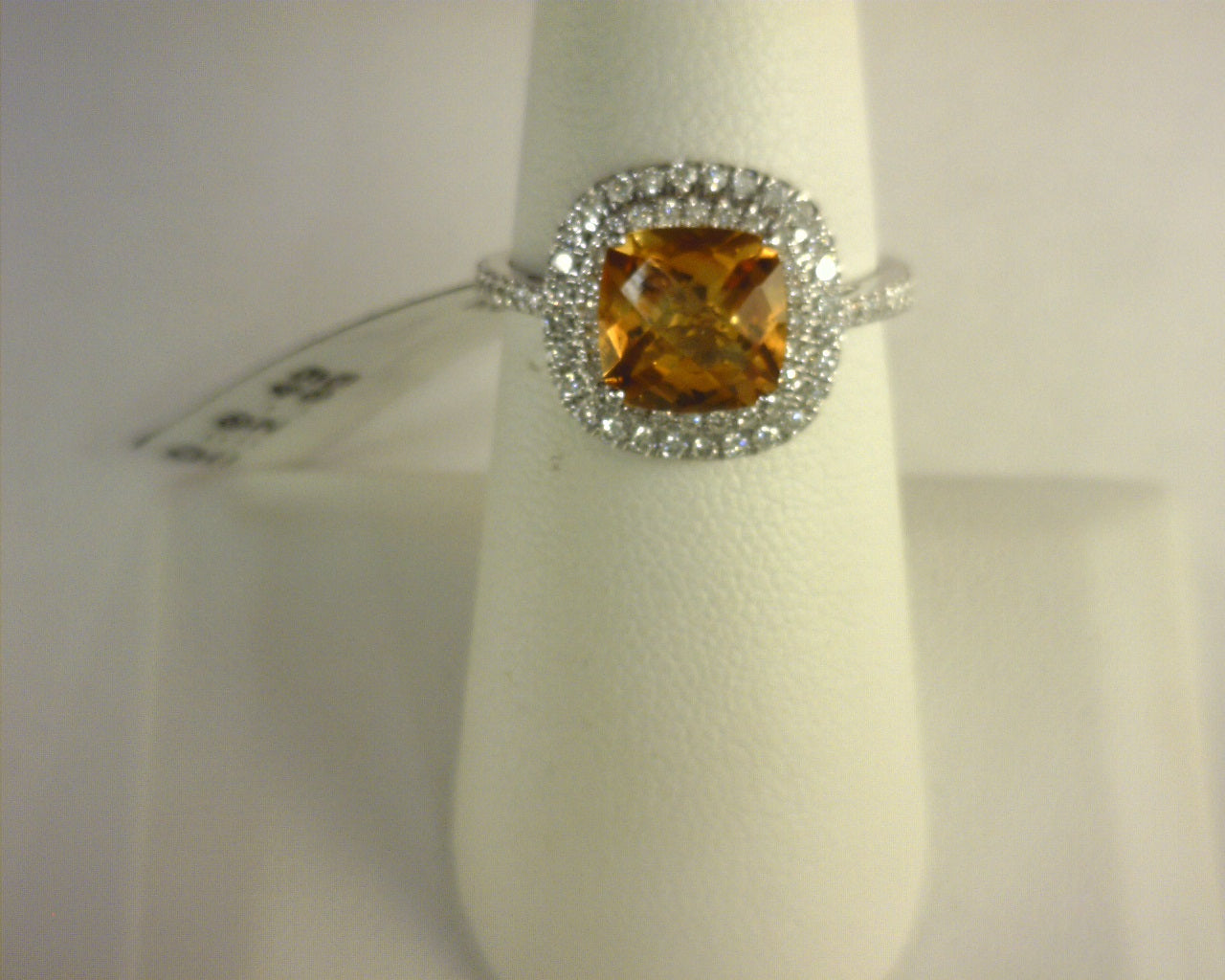 Diamond and Citrine Ring 14K White Gold .49ct Diam; 2.09ct Citrine