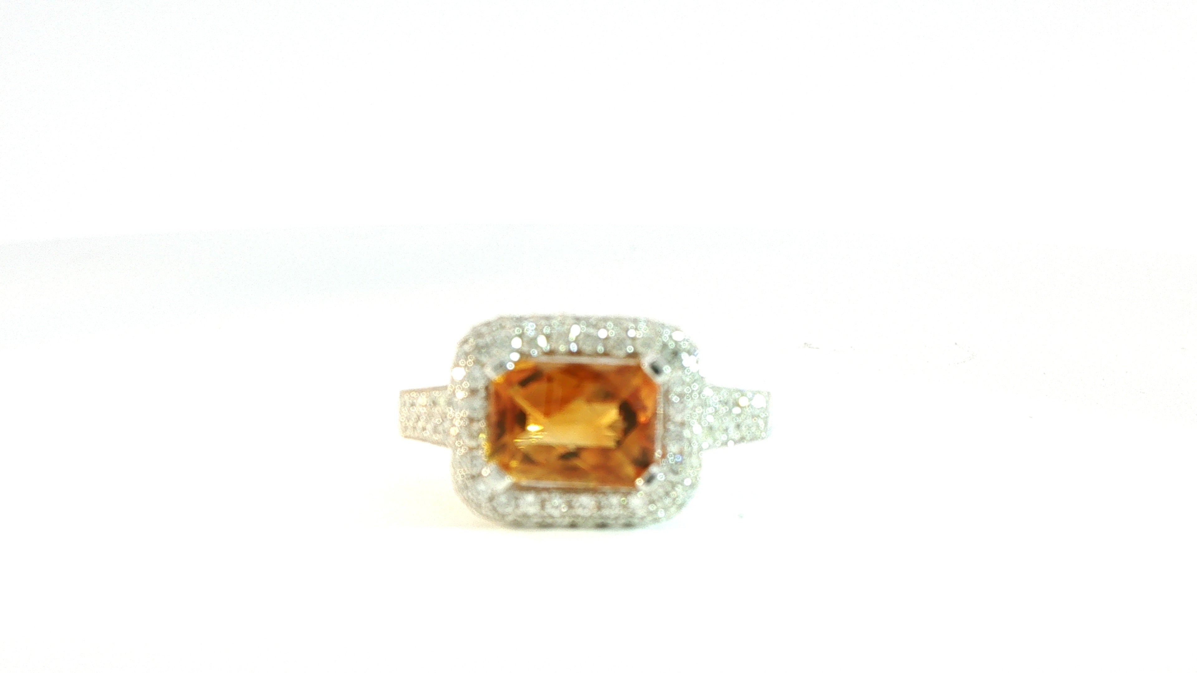 Diamond and Citrine Ring 14K White Gold .51ctDiam; 1.40ct Cit