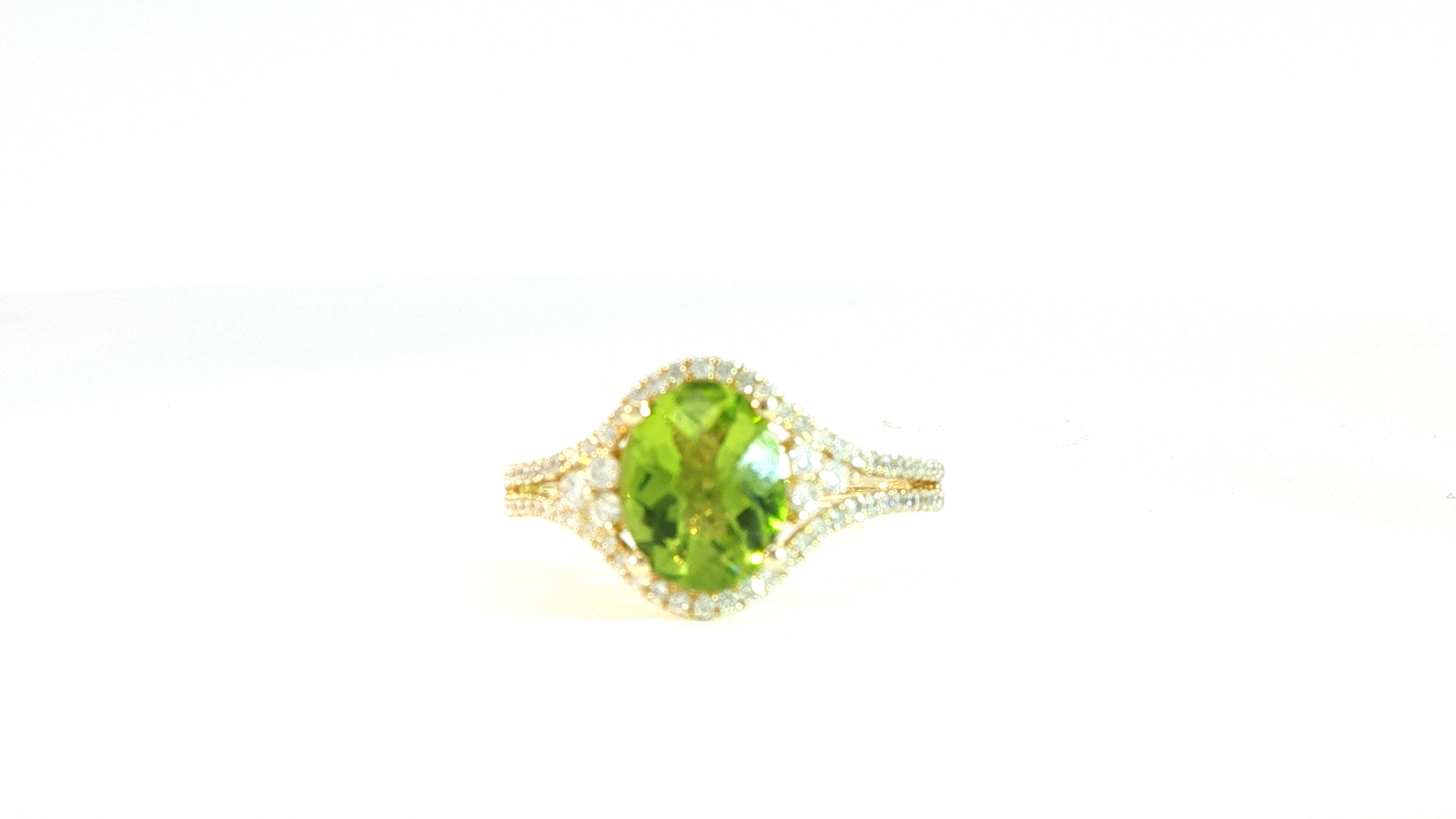 Diamond and Peridot Ring 14K Yellow Gold .34ct Diam; 1.77ct PER