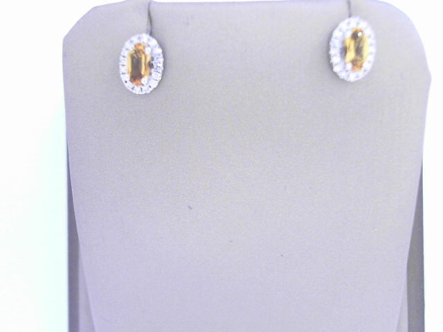 Diamond and Citrine Birthstone Earrings 10K White Gold