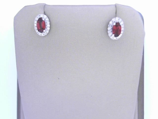 Diamond and Garnet Birthstone Earrings 10K White Gold