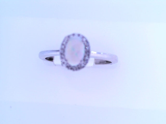 Diamond and Opal Birthstone Ring 10K White Gold