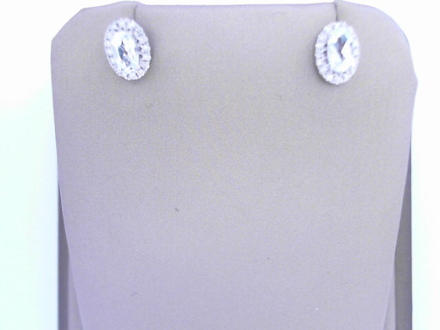 Diamond and White Topaz Birthstone Earrings 10K White Gold