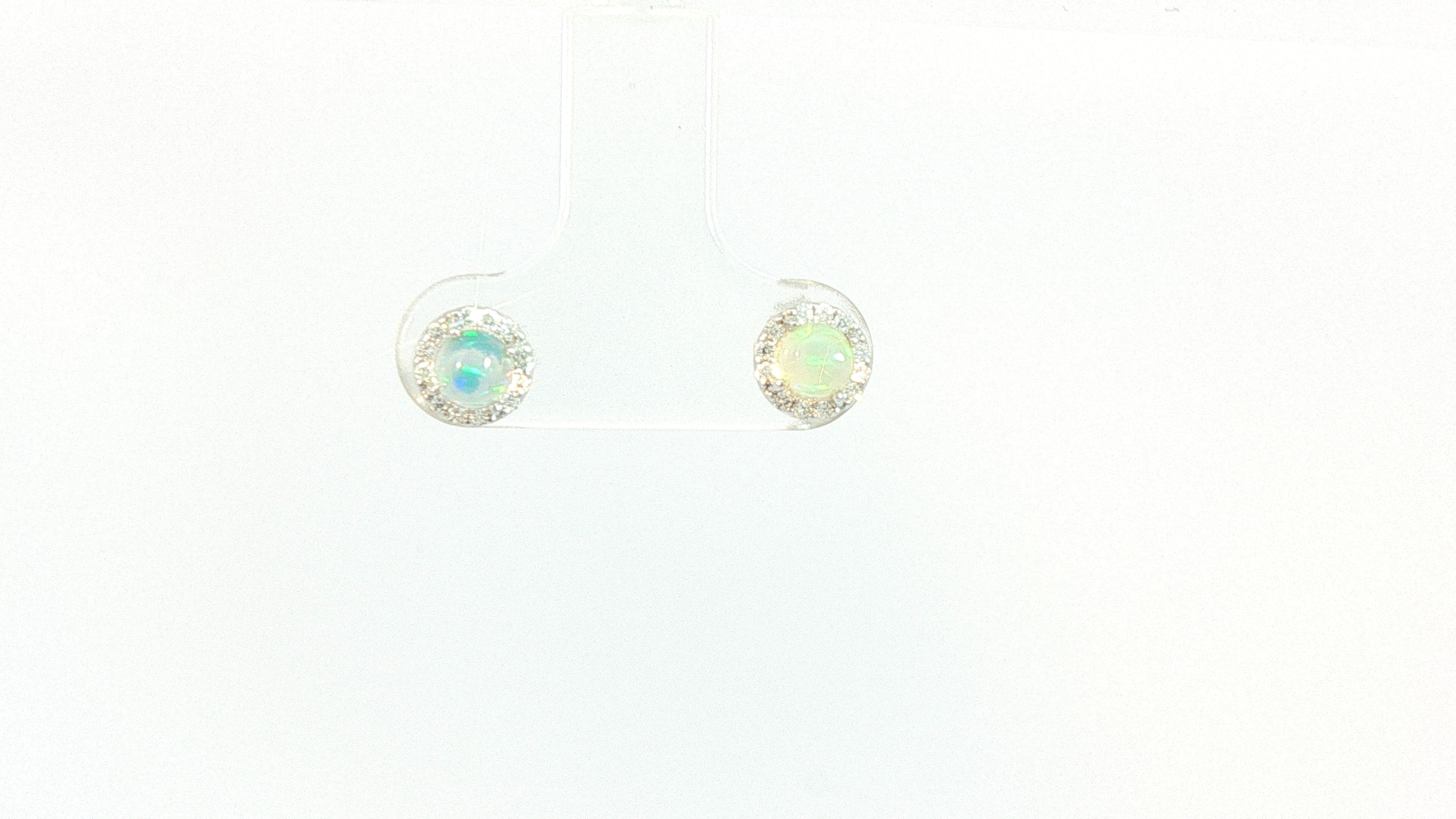 Diamond and Opal Earrings 14K White Gold