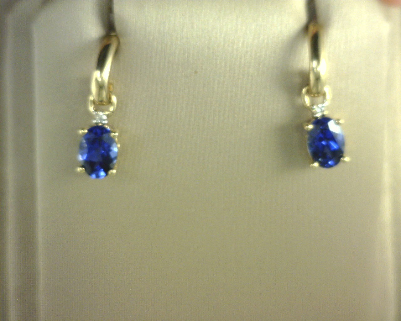 Diamond and Iolite Stone Earrings .03ct Diam 14K Yellow Gold