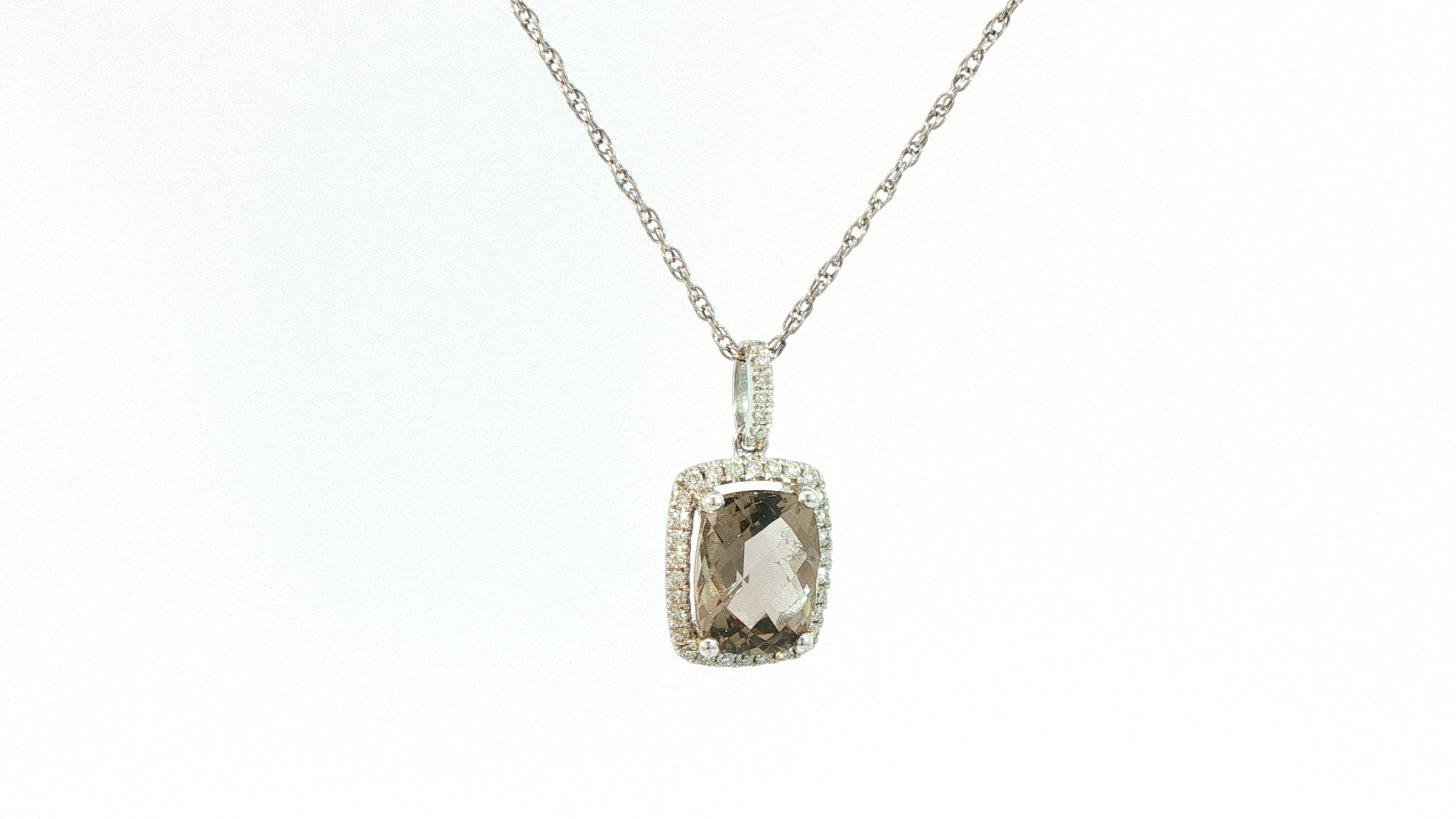 Diamond/Smokey Topaz Pendant 14K White Gold