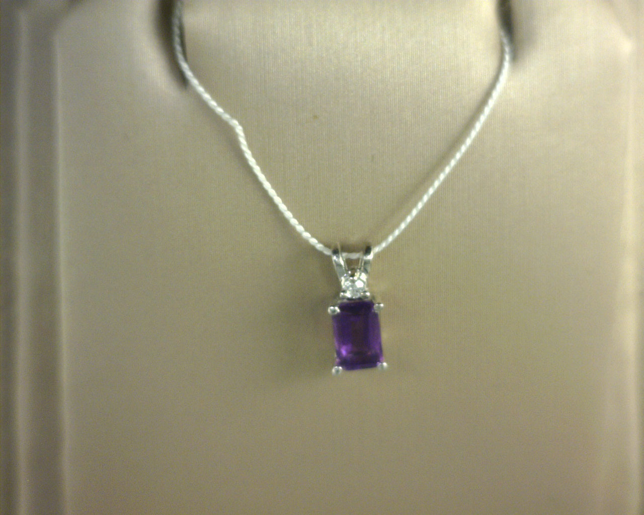 Diamond and Amethyst Pendant 14K White Gold