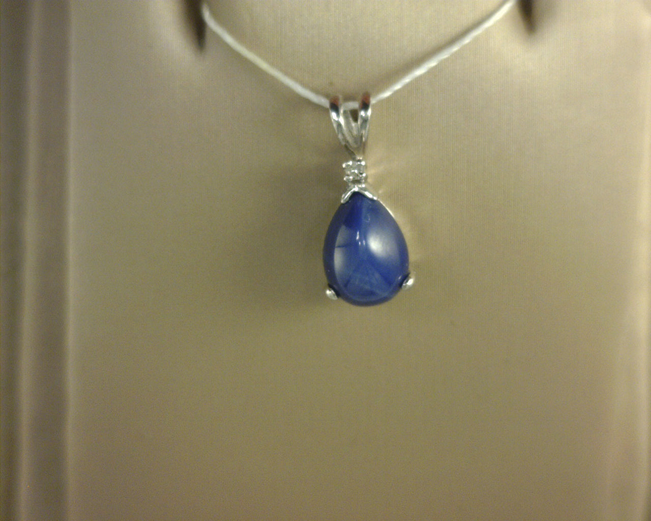 Diamond and Star Sapphire Pendant 14K White Gold