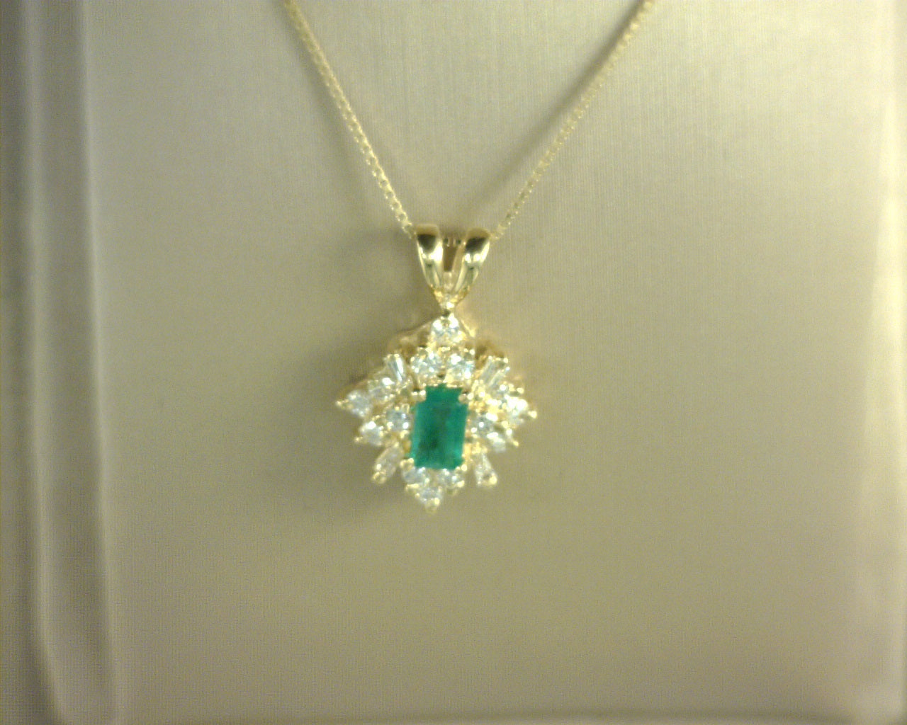 Diamond and Emerald Pendant 14K Yellow Gold <br>.36cttw D .27cttw Em