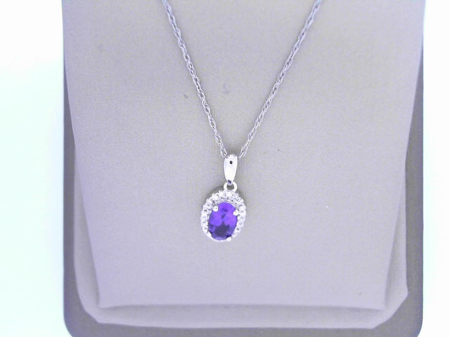 Diamond and Amethyst Birthstone Pendant 10K White Gold
