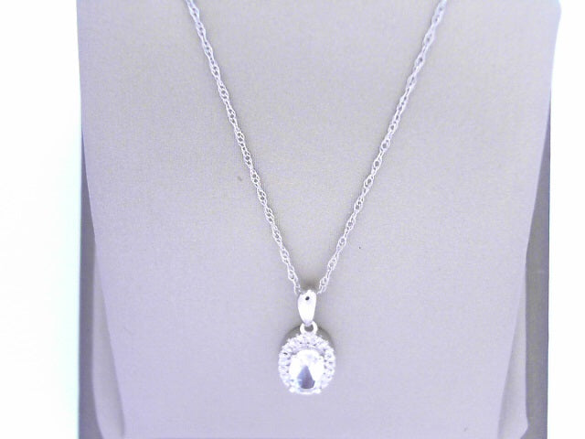 Diamond and White Topaz Birthstone Pendant 10K White Gold