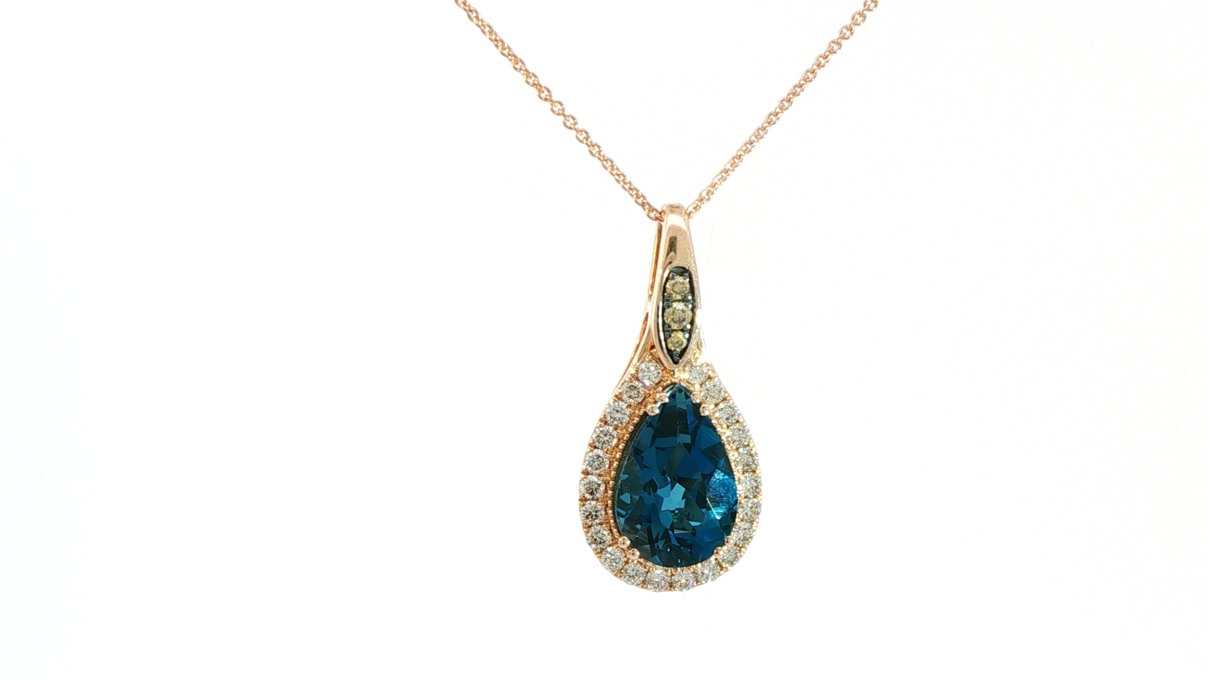 Le Vian® Pendant featuring 3 cts. Deep Sea Blue Topaz™, 1/20 cts. Chocolate Diamonds®, 3/8 cts. Nude Diamonds™ set in 14K Strawberry Gold®