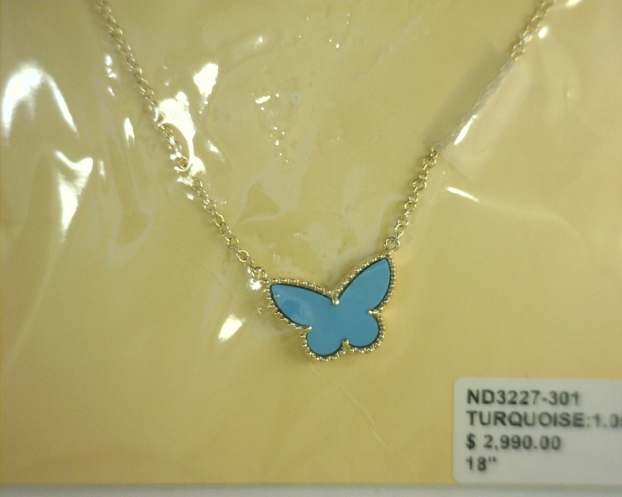 Heera Moti Butterfly Pendant Turquoise 14K Yellow Gold