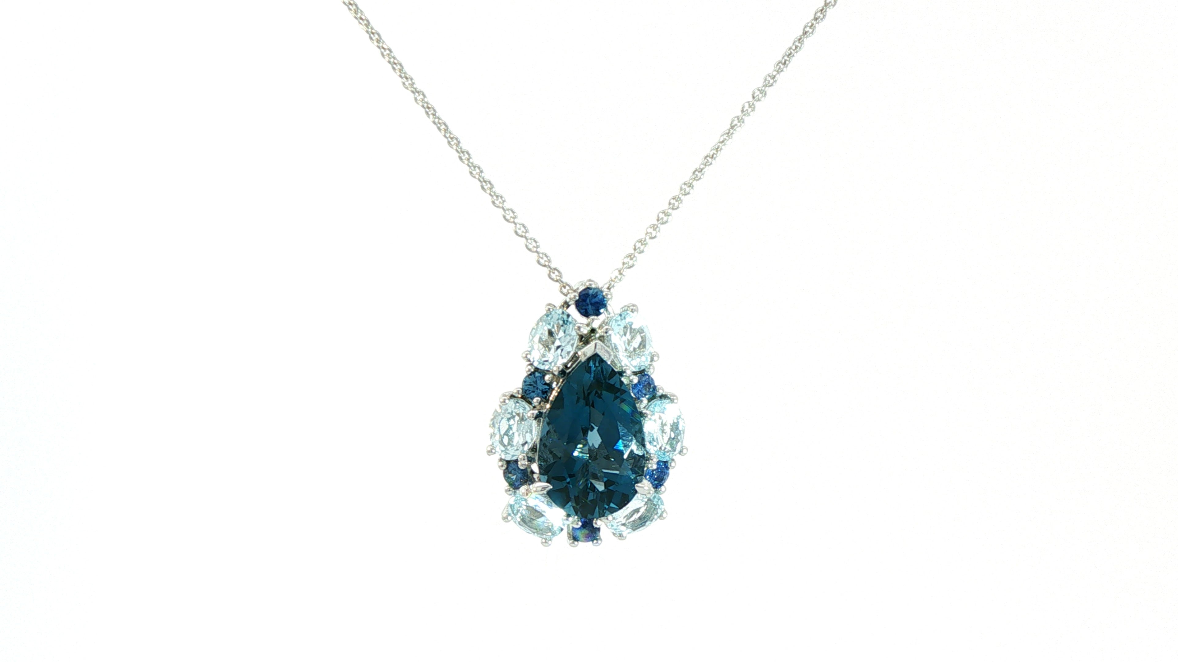 14K VANILLA GOLD DEEP SEA BLUE TOPAZ 2 1/3CTS OCEAN BLUE TOPAZ 1.00CTS BLUEBERRY SAPHIRE 1/6CTS