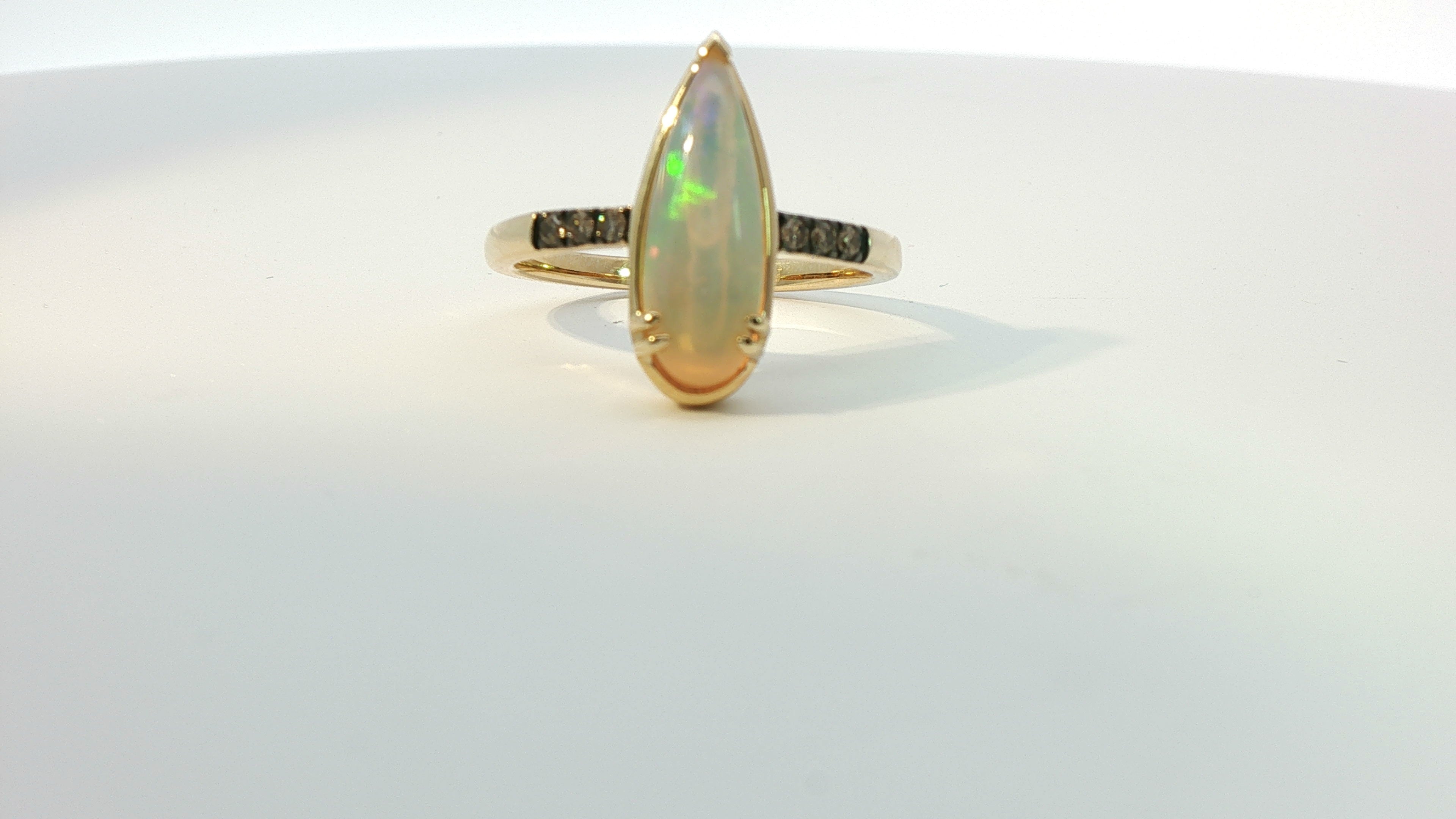 14K HONEY GOLD NEOPLOLITAN OPAL WITH CHOCOLATE DIAMOND ACCENT