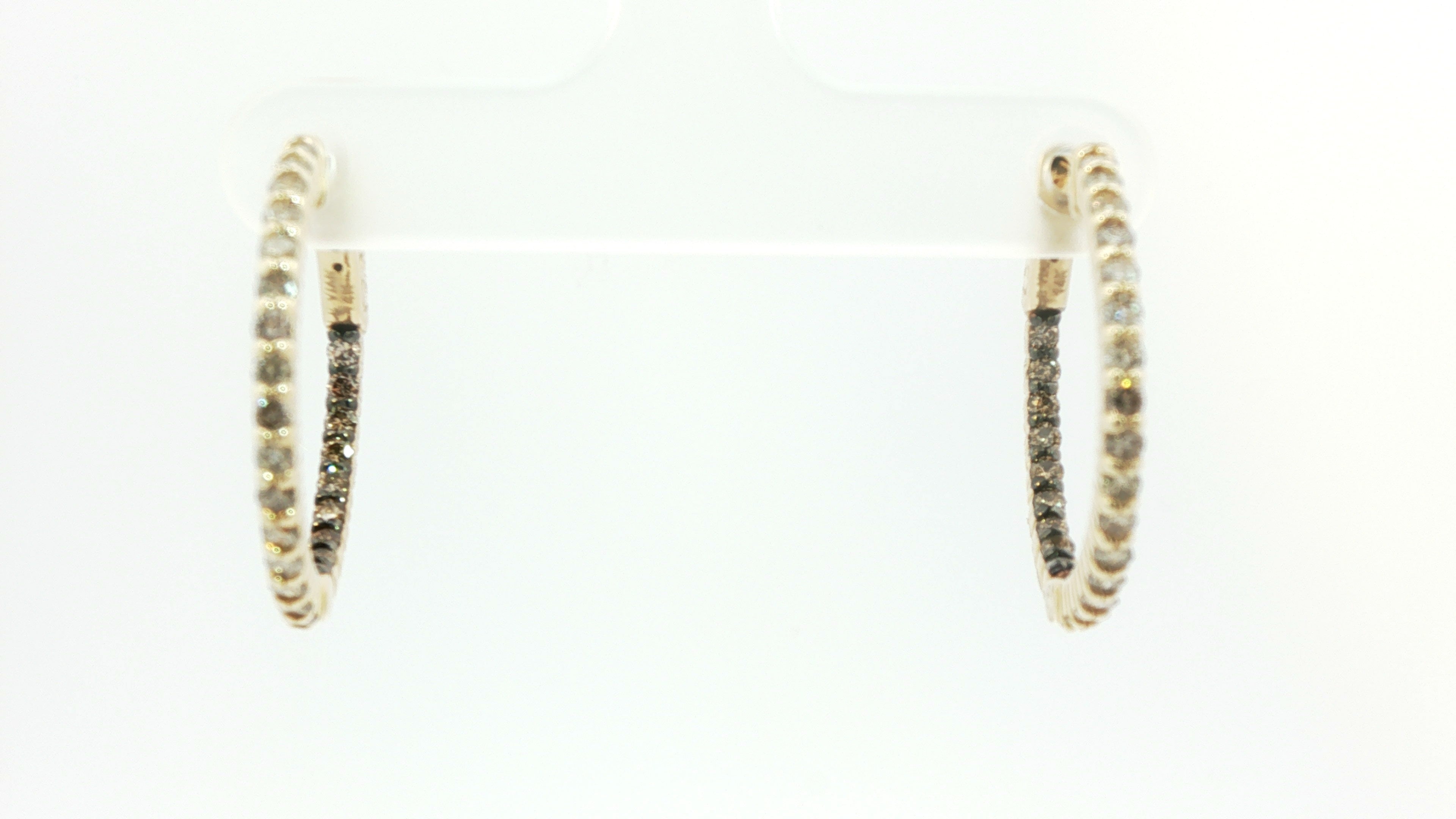 14K HONEY GOLD IN AND OUT HOOPS VANILLA AND CHOCOLATE DIAMONDS