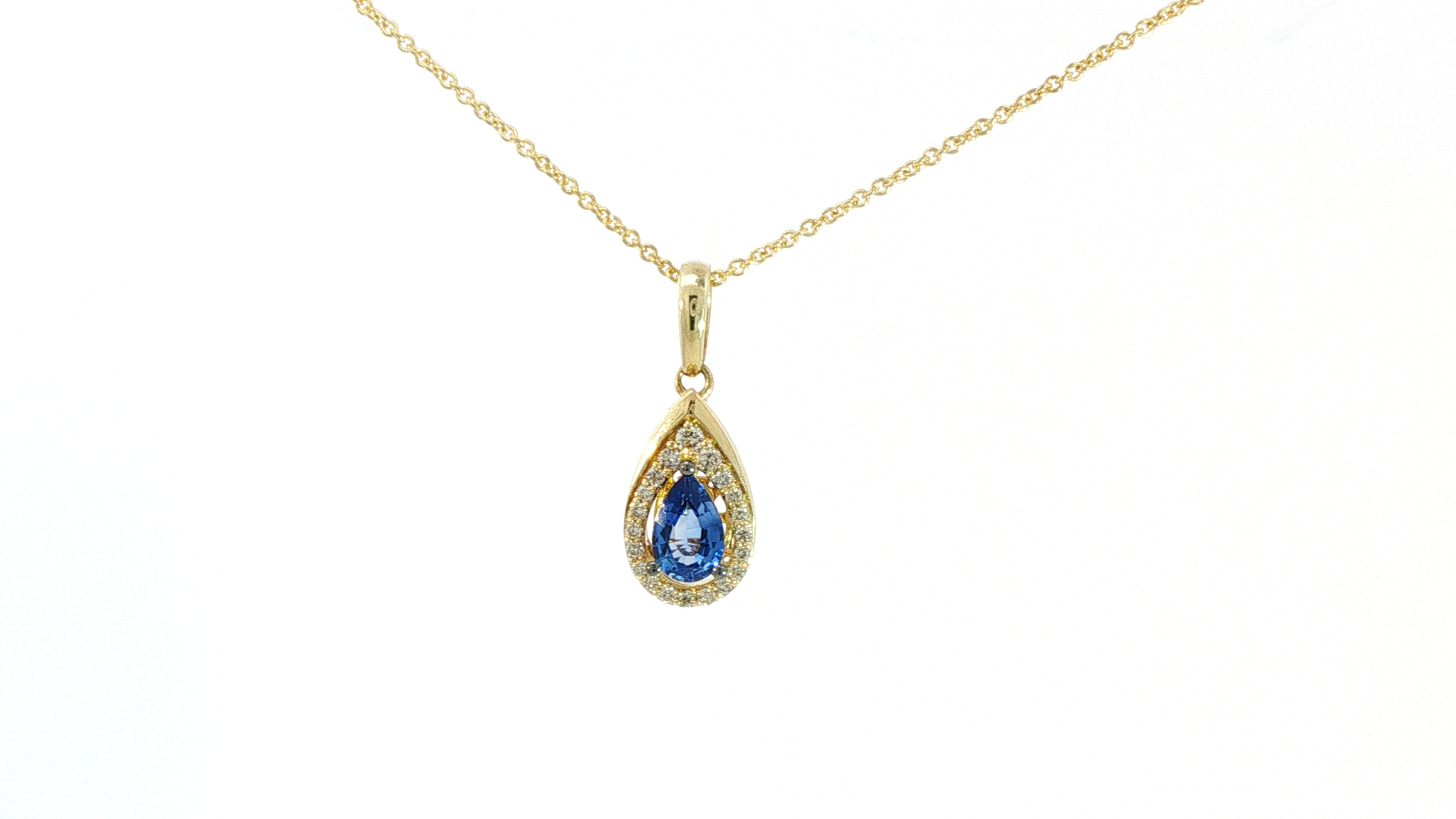 14K HONEY GOLD BLUEBERRY SAPPHIRE 1/2CTS PENDANT WITH VANILLA DIAMONDS