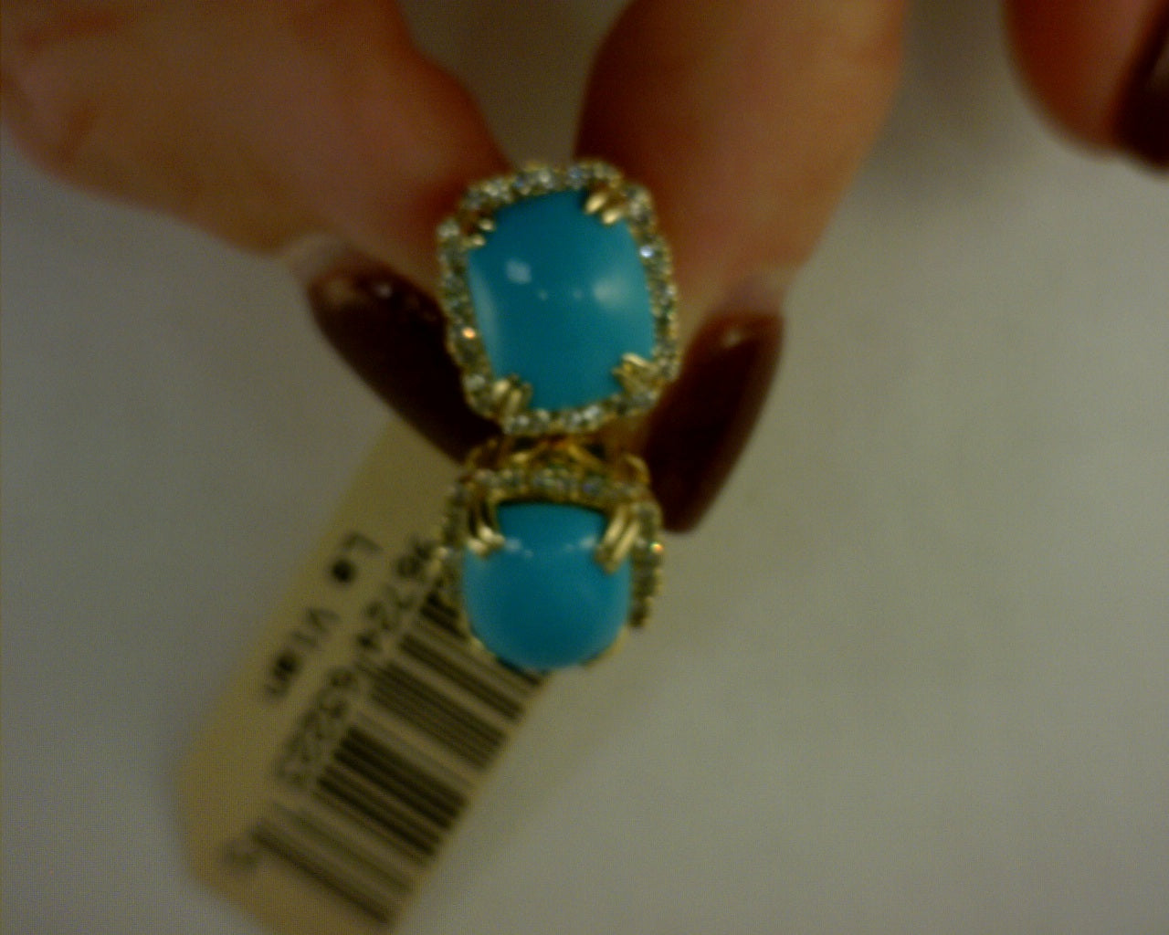 14KT HONEY GOLD 4 3/4CT ROBINS EGG BLUE TURQOUISE WITH DIAMOND HALO