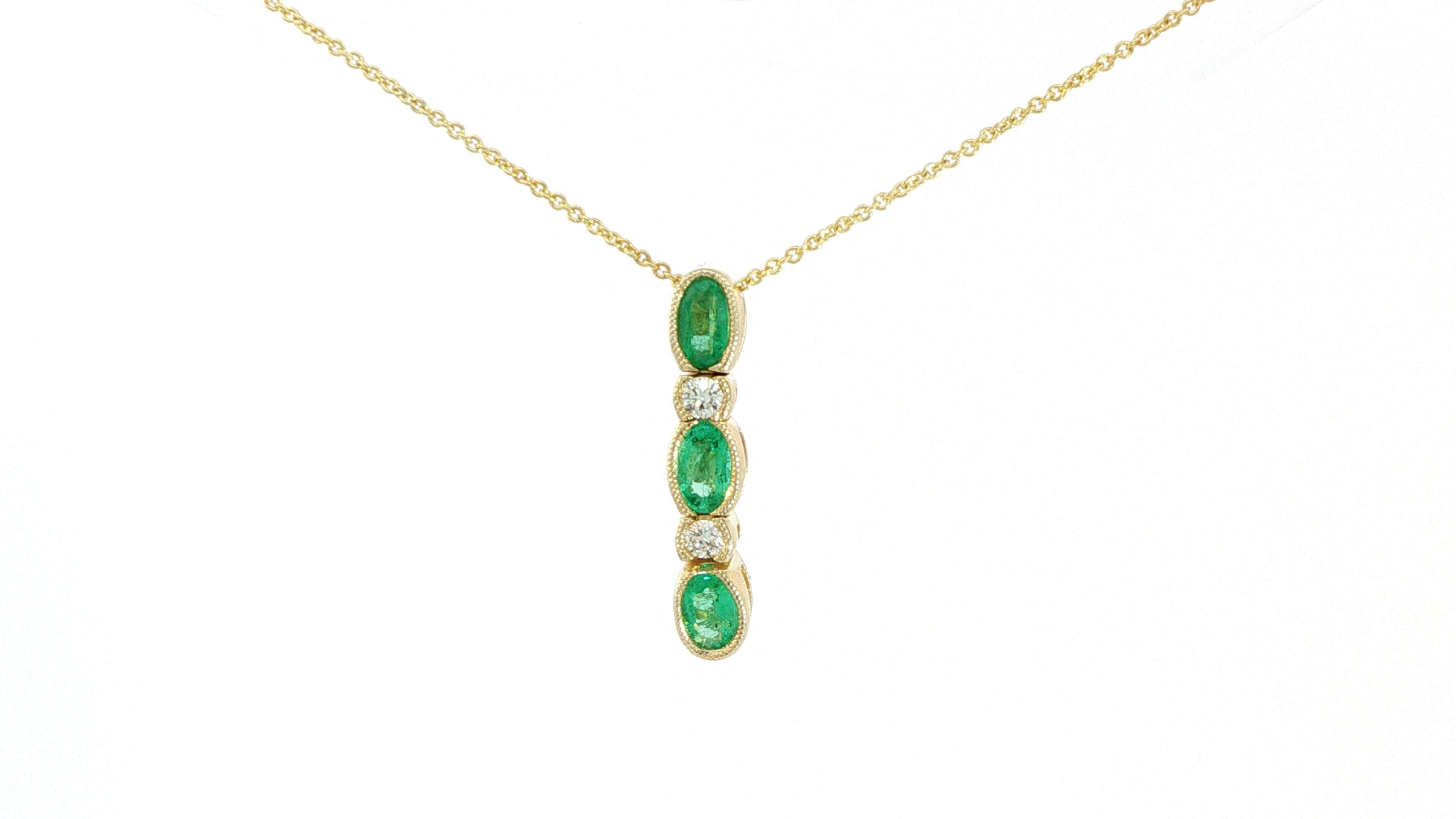 14KT HONEY GOLD  WITH 1/2CTS COSTA SMERALDA EMERALD , 1/15 VANILLA DIAMONDS NECKLACE