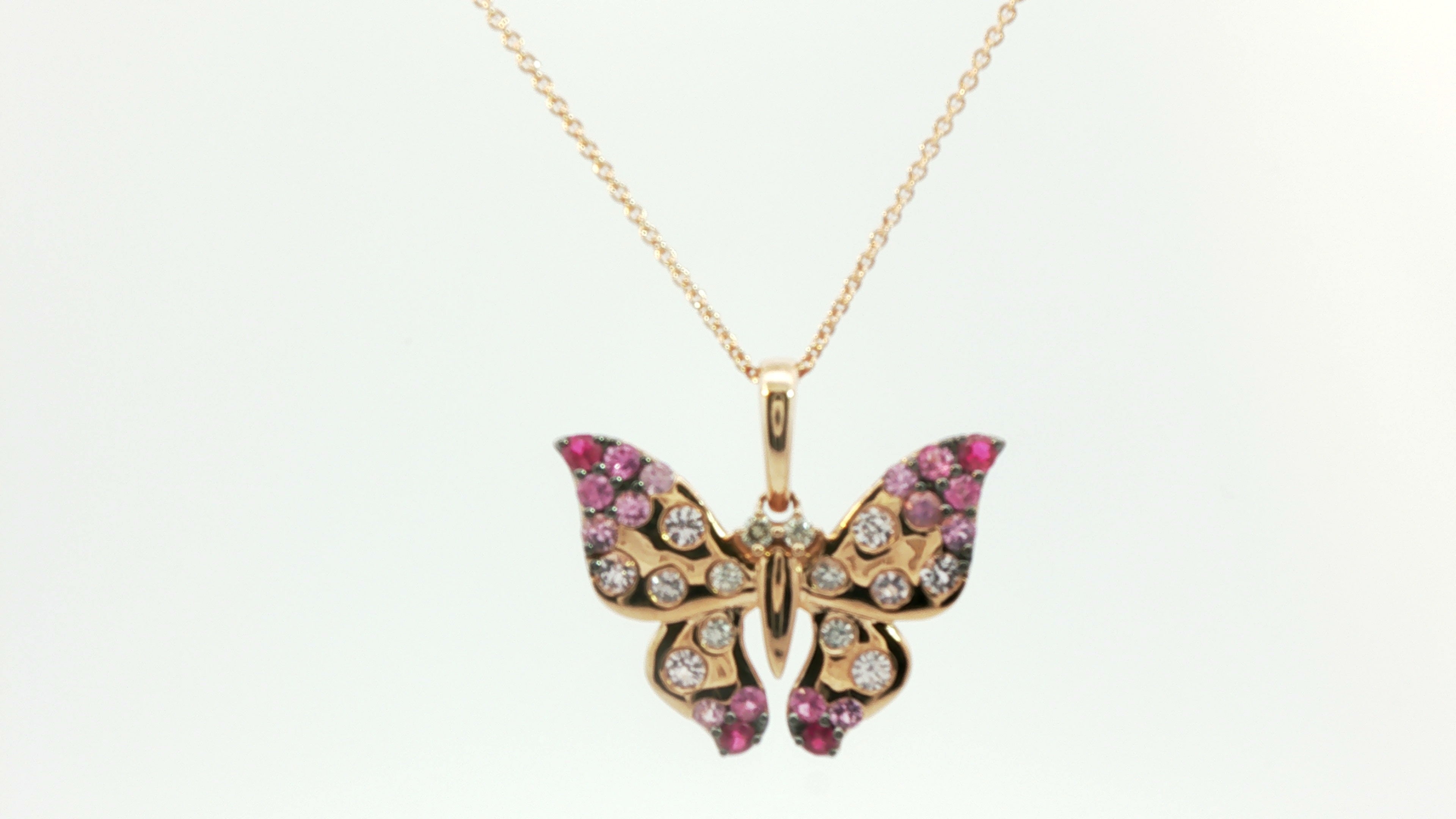 14 KT STRAWBERRY GOLD WITH 1/2 CTS STRAWBERRY OMBRE SAPHIRES, 1/15CTS VANILLA SAPHIRE AND NUDE DIAMONDS