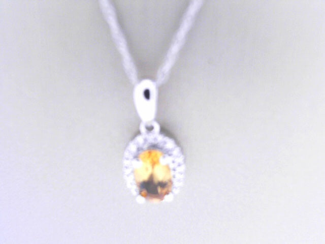 Diamond and Citrine Birthstone Pendant 10K White Gold