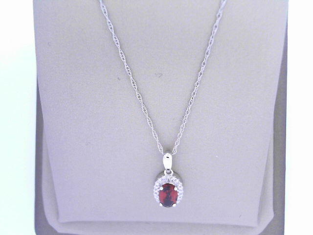 Diamond and Garnet Birthstone Pendant 10K White Gold