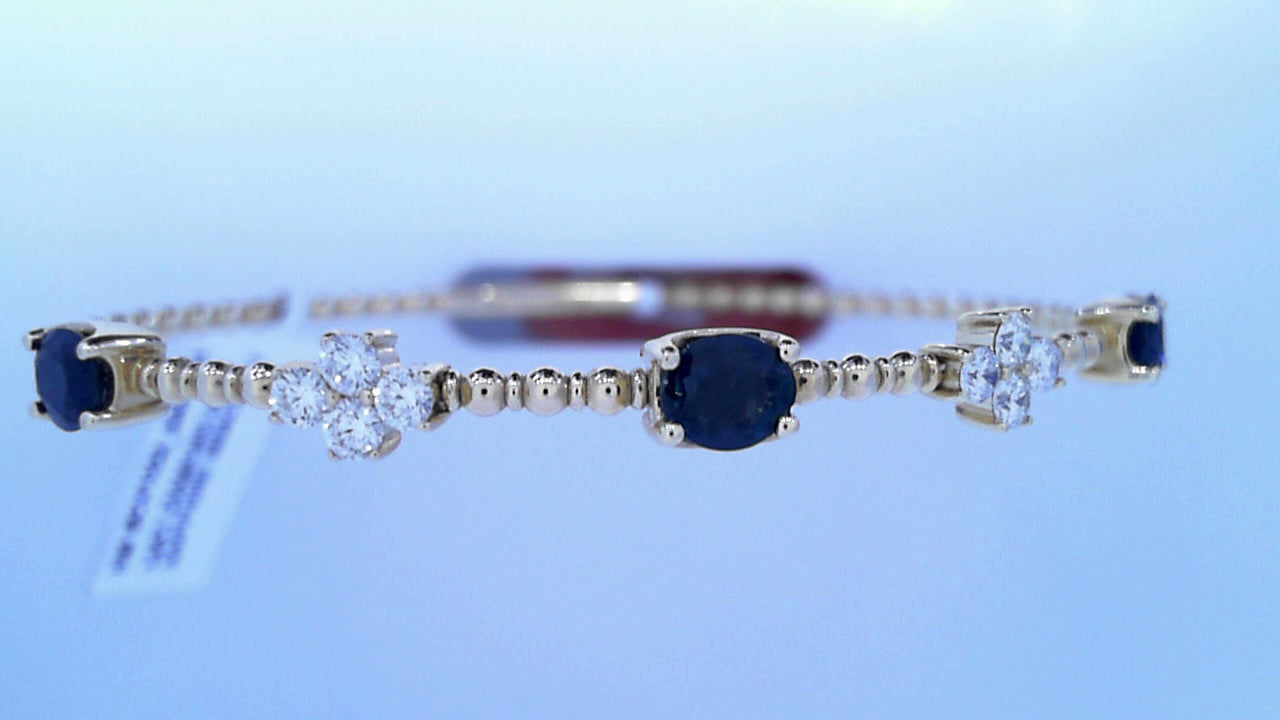 Diamond and Sapphire Bangle 2.51cttw 14K <br>Round .58ct<br>Sapphires 1.93ct