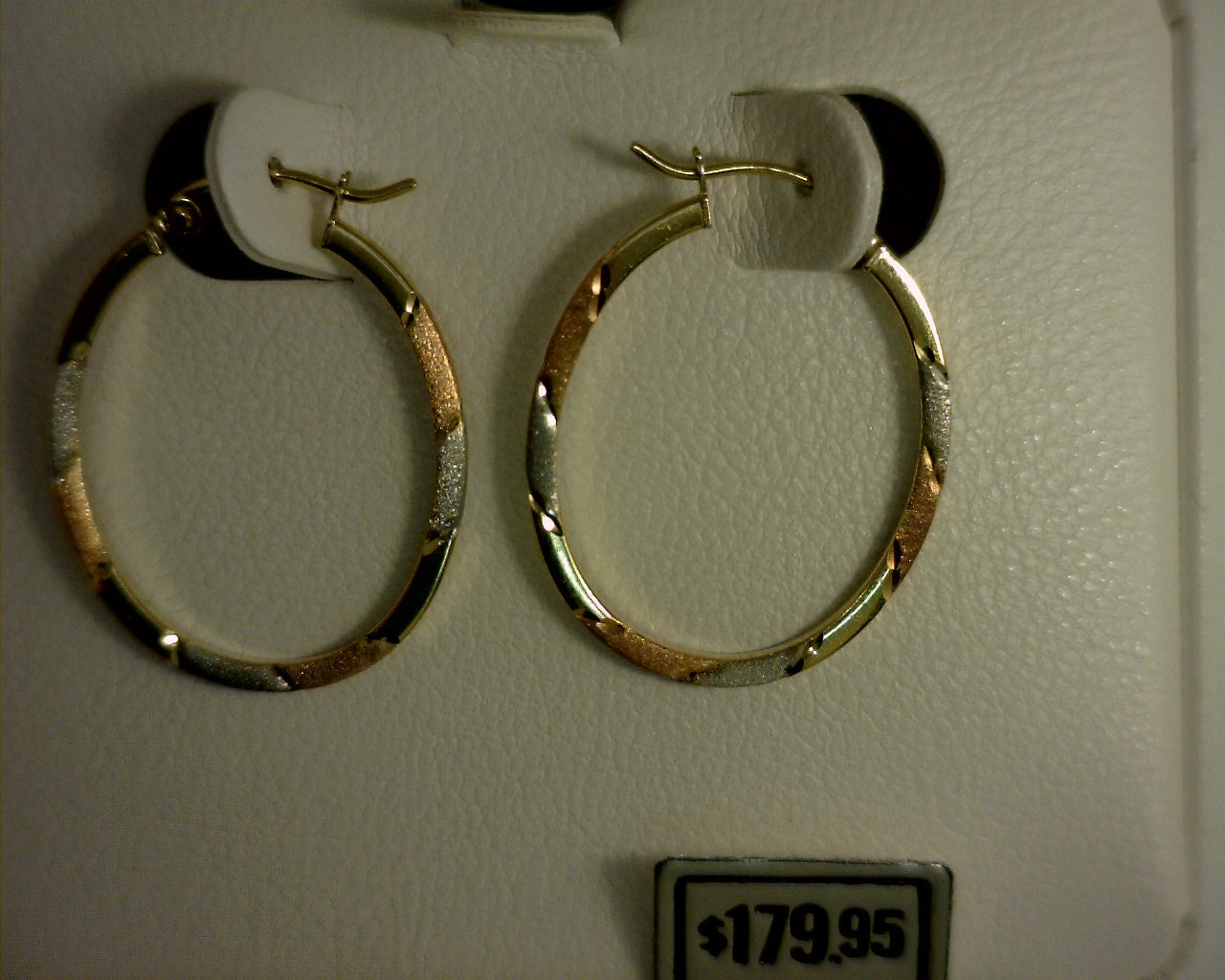 14K Medium Tri-Color Oval Crimped Hoop