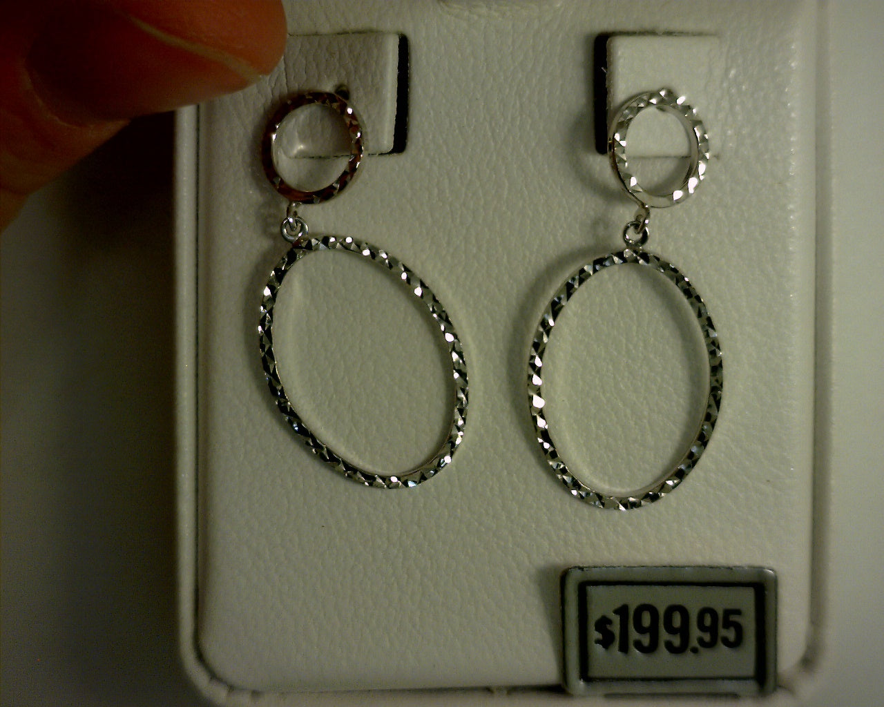 14K White Gold Oval DC on Ring Dangle Earring