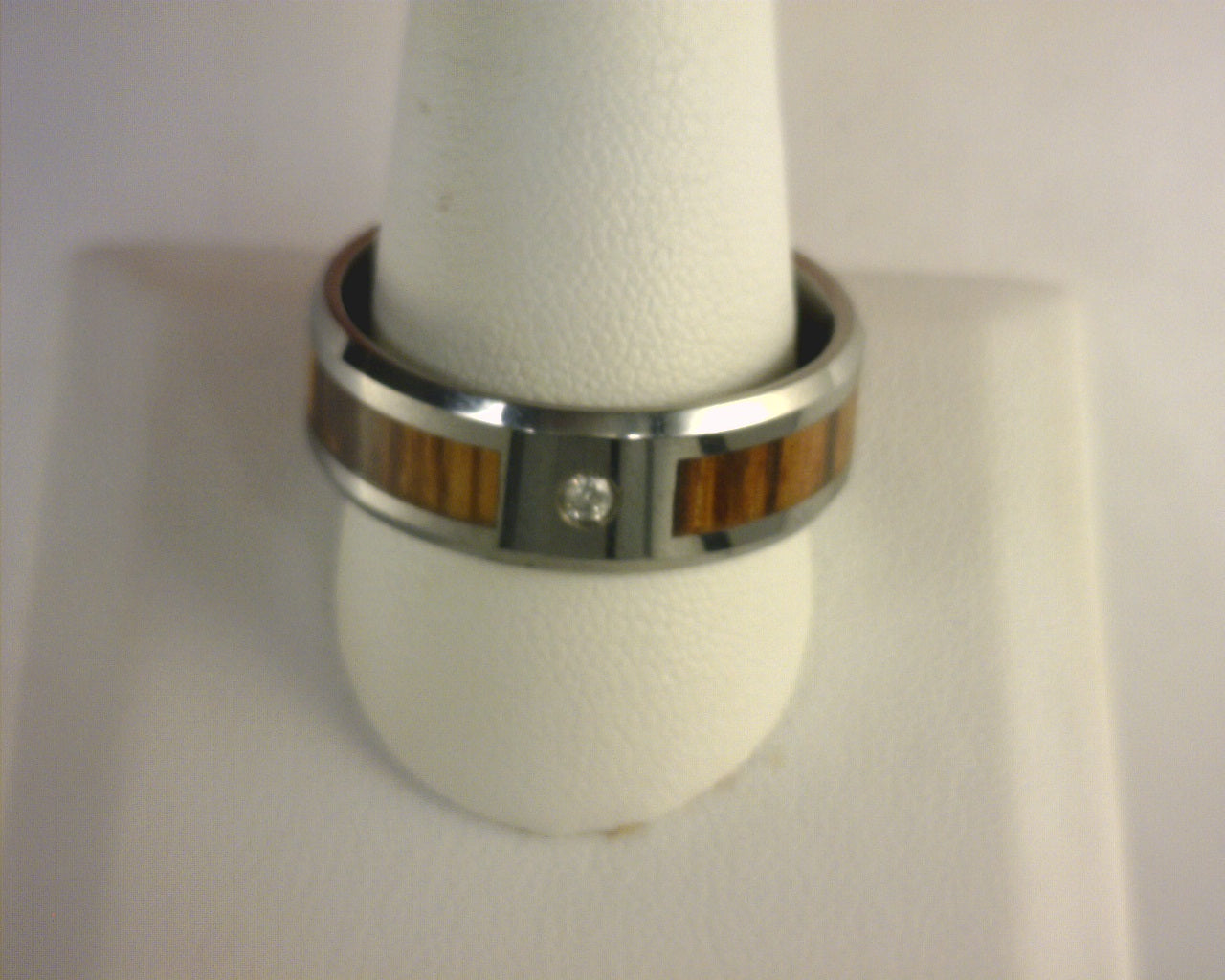 THORSTEN SABER Tungsten Carbide Diamond Ring with Beveled Edges and Real Zebra Wood Inlay