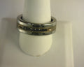 THORSTEN BLACKSTONE Flat Tungsten Wedding Band with Brushed Silver Inlay Center and 9 Channel Set Black Diamonds