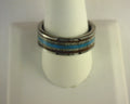 THORSTEN DECLAN Men’s Beveled Black Ceramic Brushed Finish Wedding Band with Polished Blue Strip