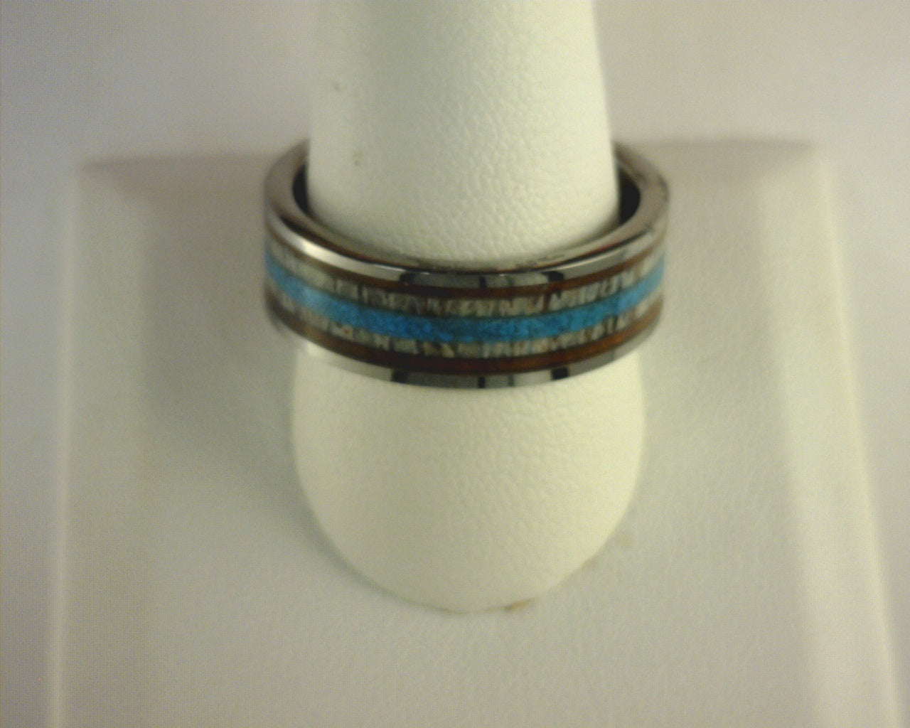 THORSTEN DECLAN Men’s Beveled Black Ceramic Brushed Finish Wedding Band with Polished Blue Strip