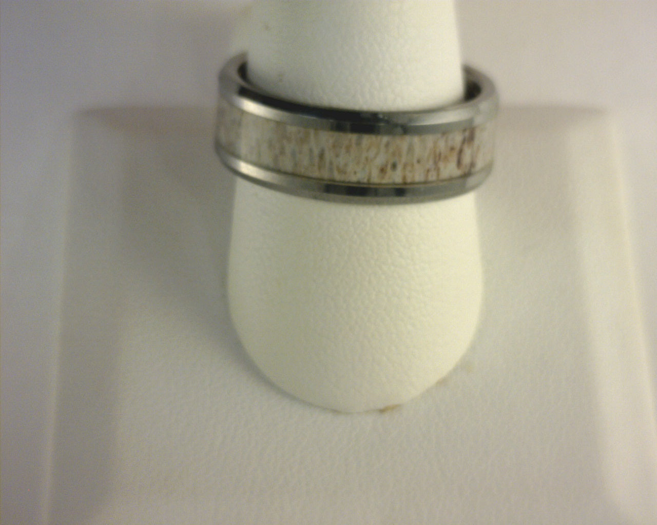 THORSTEN BUCK Polished Beveled Tungsten Carbide Men's Wedding Band with Ombre Deer Antler Inlay