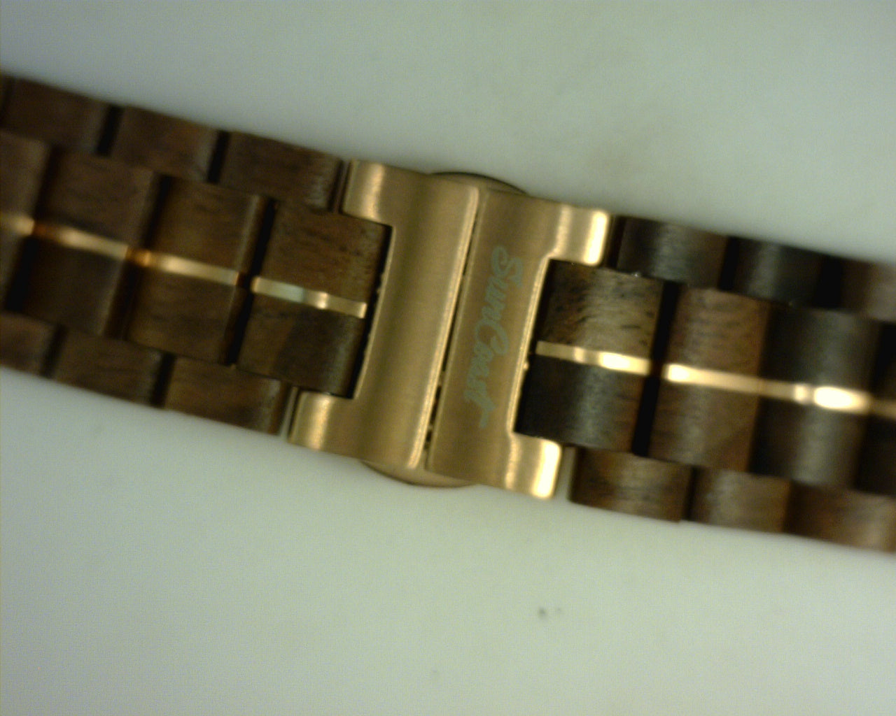 Walnut Wood 42-44mm I Watch Band with Rose Gold color stainless steel accents