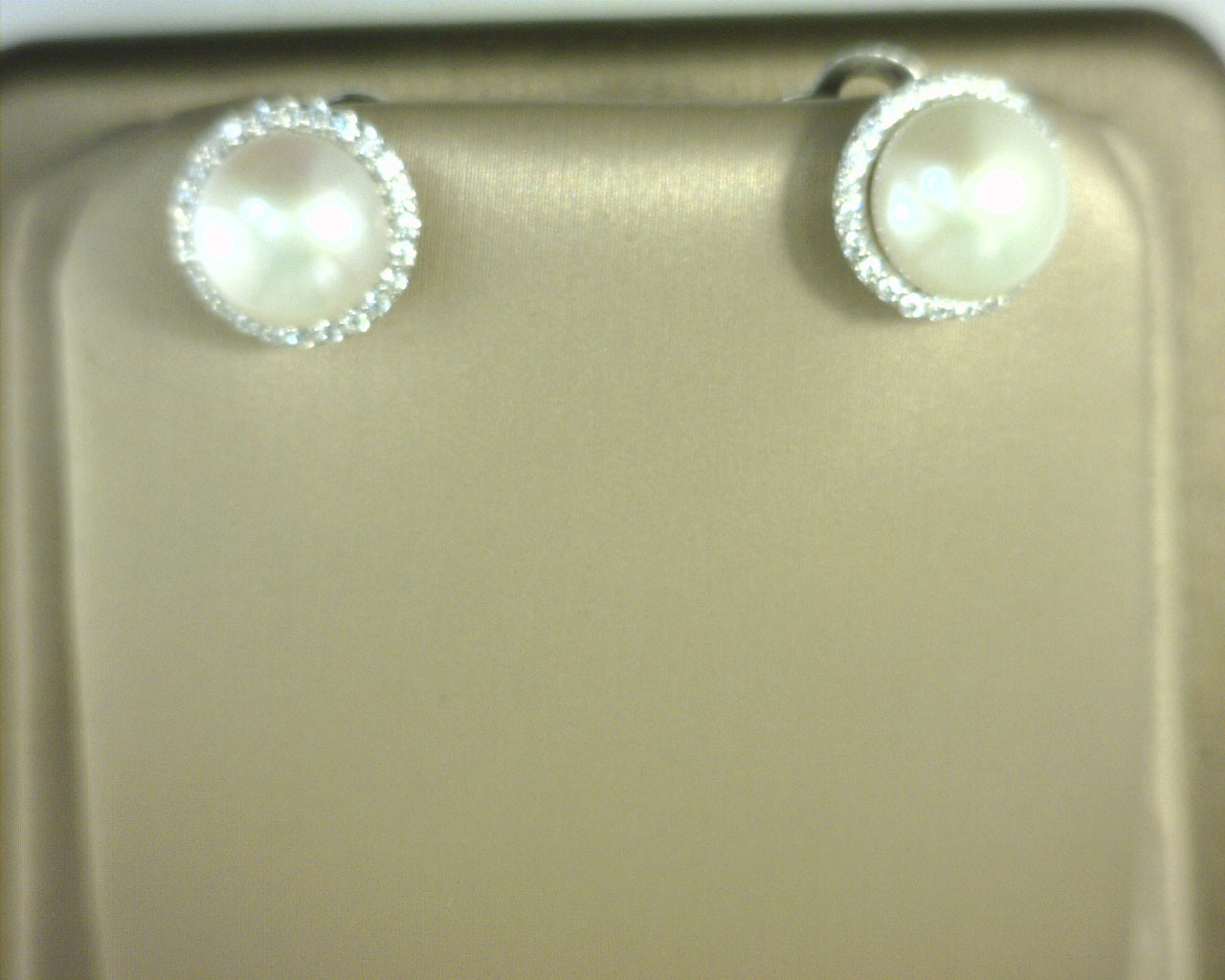 Lafonn Pearl Stud Earrings Synthetic Pearl/Simulated Diamonds Sterling Silver
