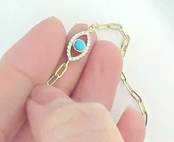 GOLD PLATED TURQIOUSE EYE ANKLET 10INCHES