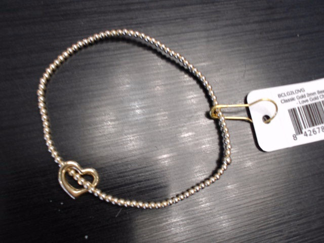 Classic Gold 2mm Bead Bracelet - Love Gold Charm