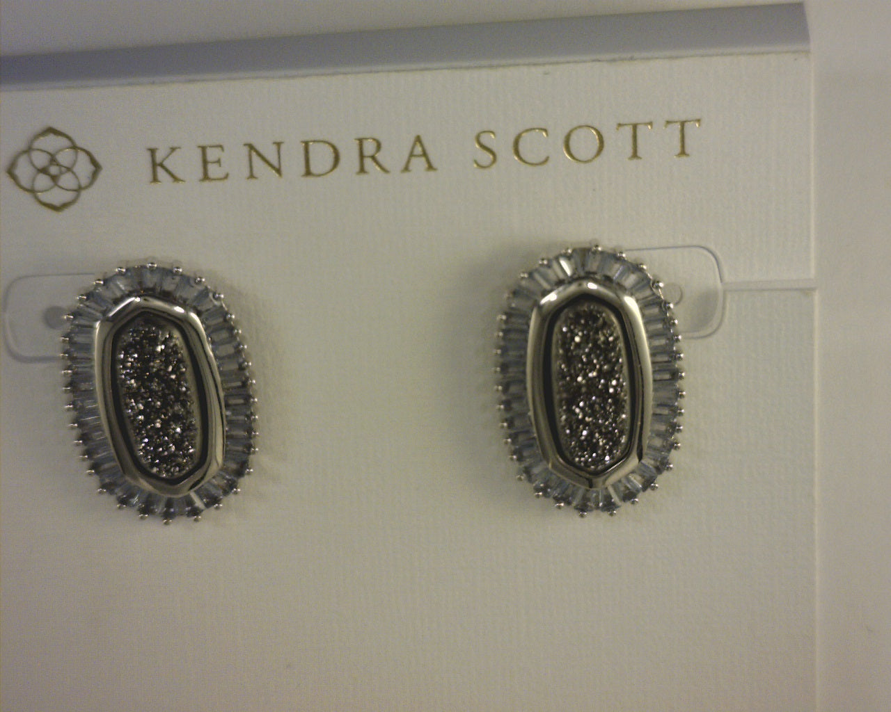 Kendra Scott Baguette Ellie Stud Earrings RHOD w/ Platinum Drusy