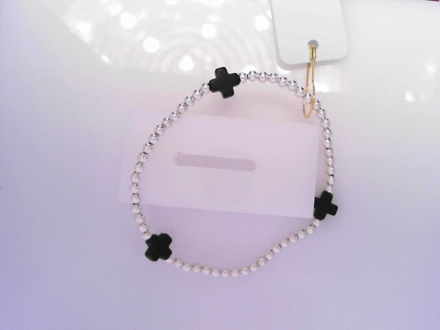 Signature Cross Sterling Pattern 3mm Bead Bracelet - Onyx
