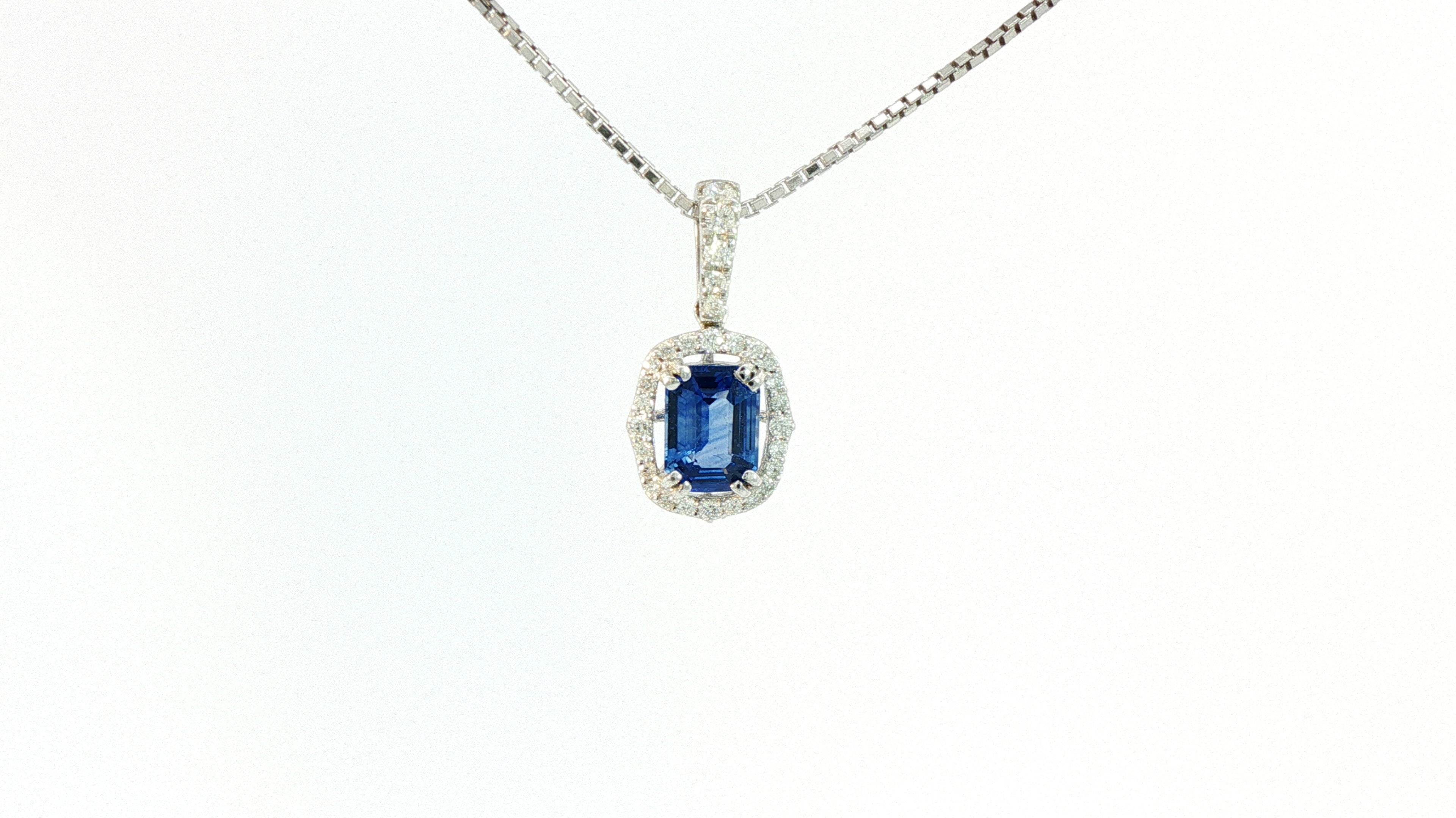 Diamond and Sapphire Pendant 14K White Gold