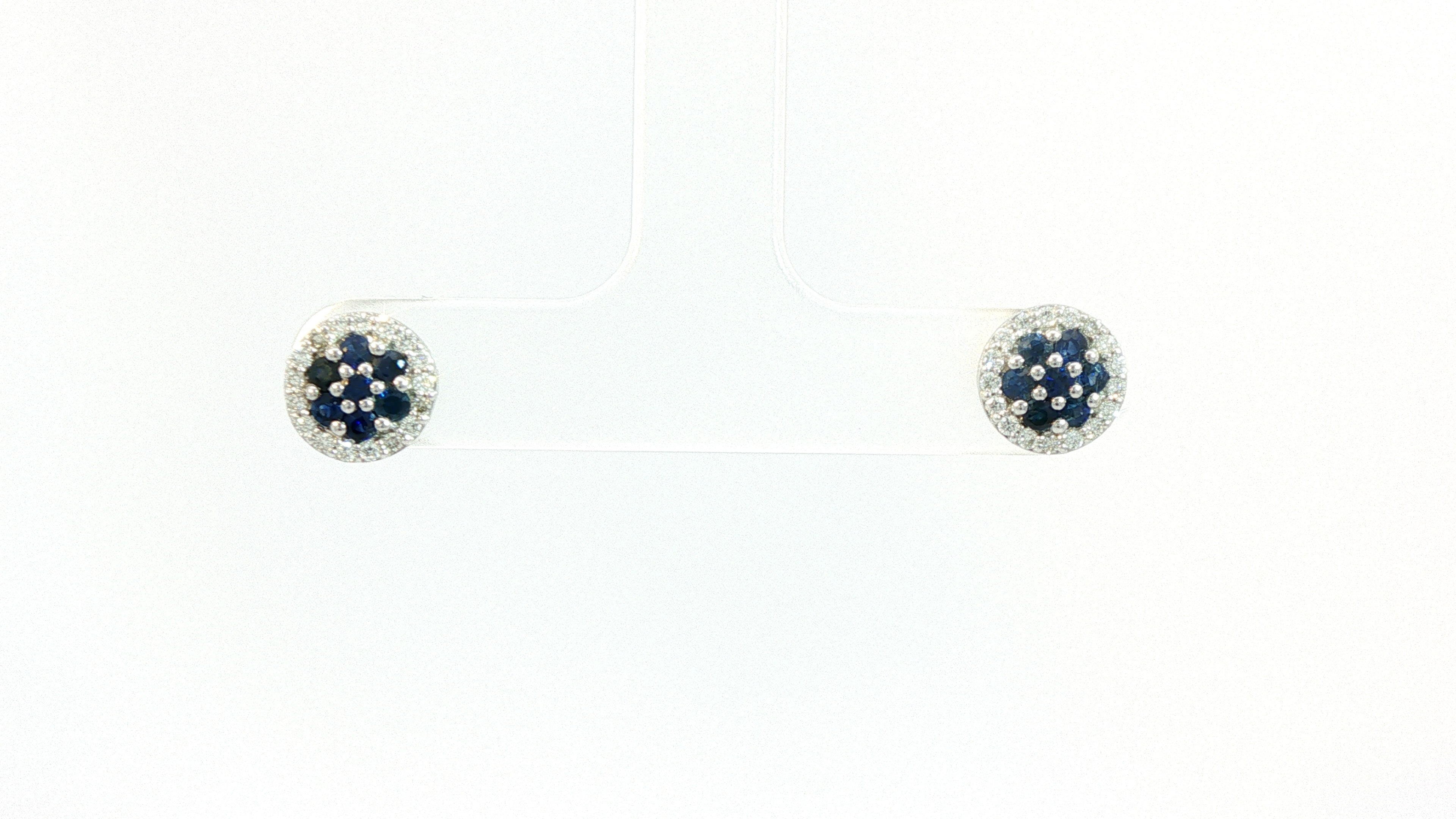 Diamond/Sapphire Stud Earrings 14K White Gold