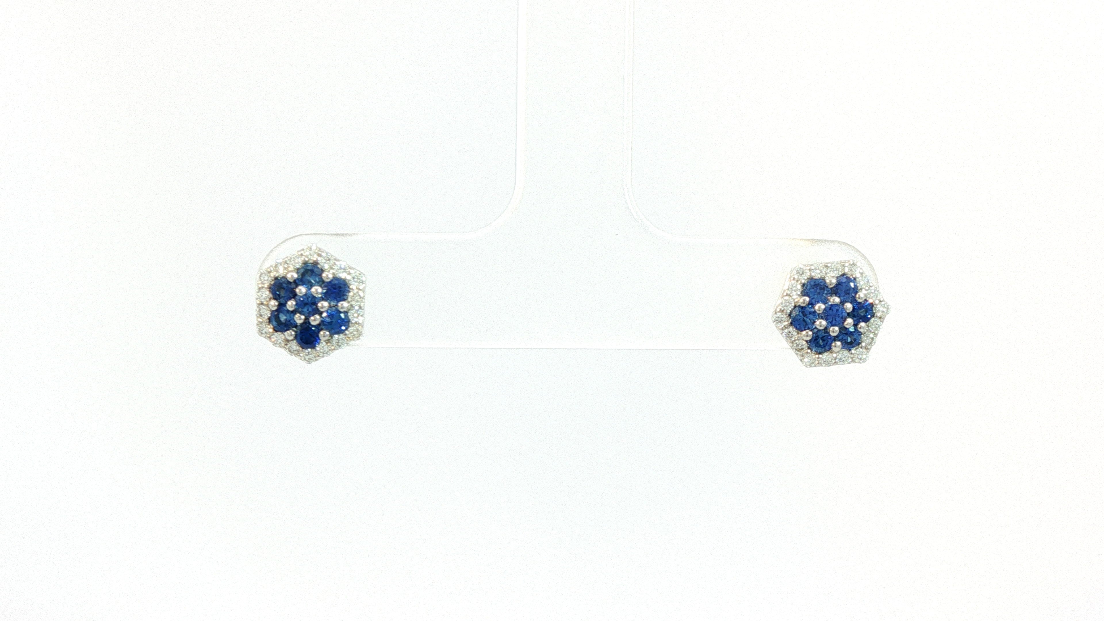 Diamond/Sapphire Stud Earrings 14K White Gold
