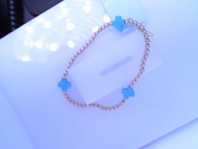 Signature Cross Gold Pattern 3mm Bead Bracelet - Turquoise