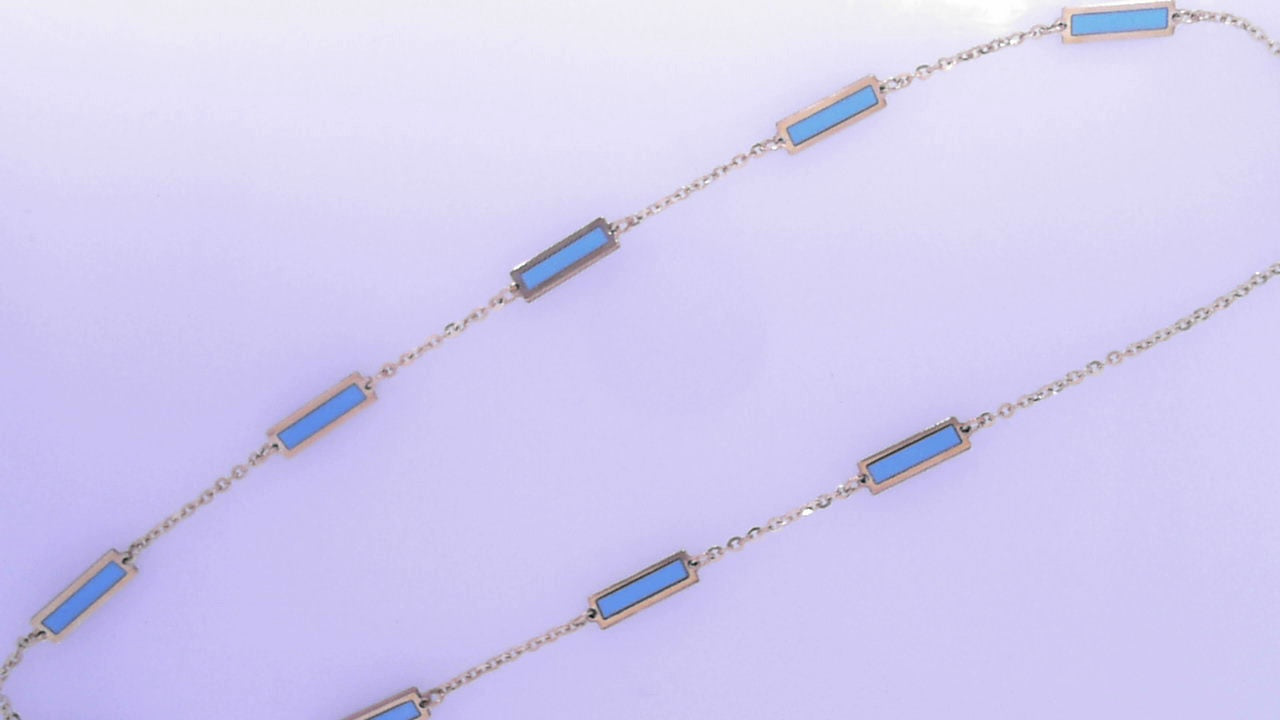 14 KARAT YELLOW GOLD TURQIOUSE BAR NECKLACE