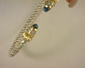 3mm open bangle bracelet 0.08 ct 14karat  yellow gold and sterling silver  BLUE TOPAZ sz. 2 3/8