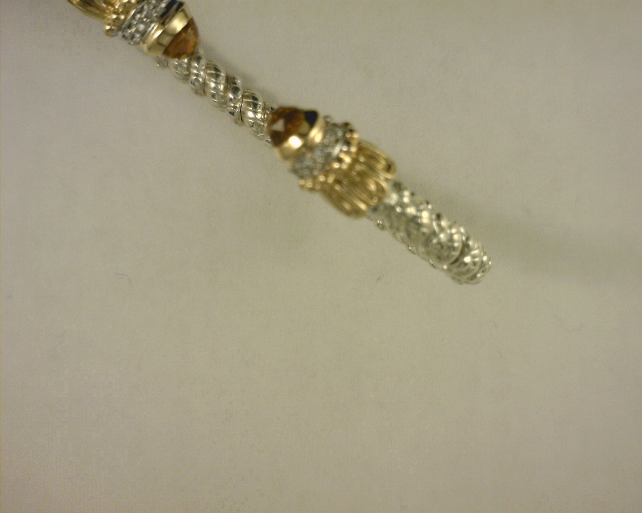 3MM OPEN cuff bangle 0.08 ct 14kt and SS with CITRINE sz. 2 3/8